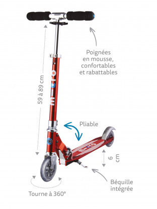 Trottinette 2 roues Micro Sprite Bleu Saphir Grip Rayé