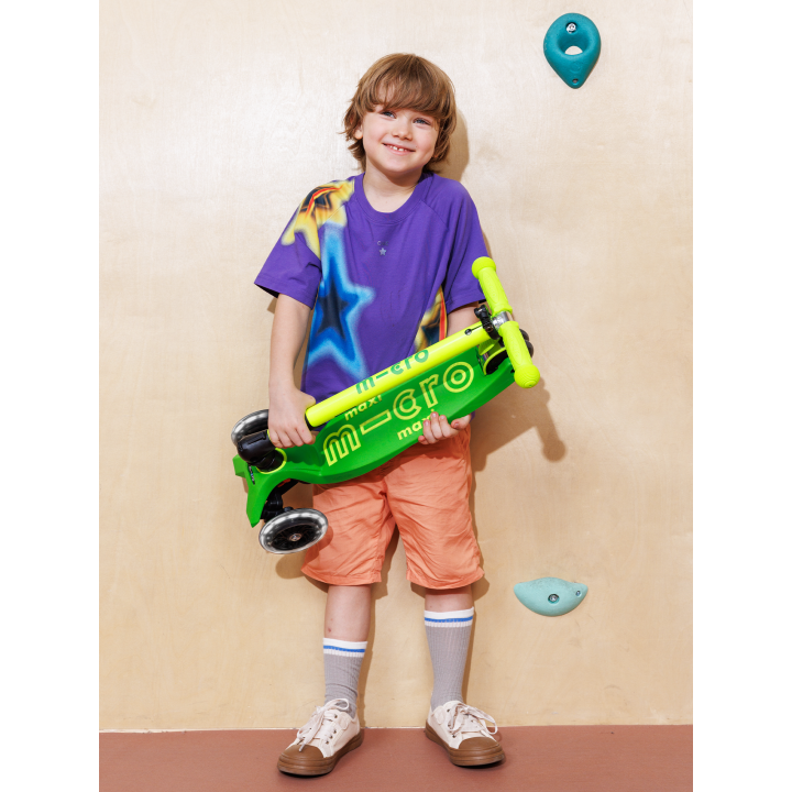 Trottinette enfant Maxi Micro Deluxe pliable Néon Vert LED