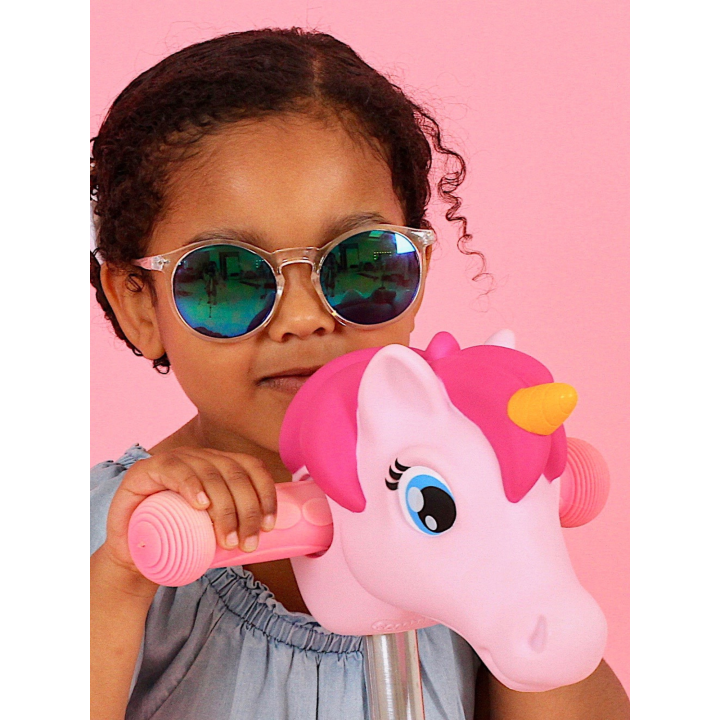 Tête de trottinette licorne rose pastel