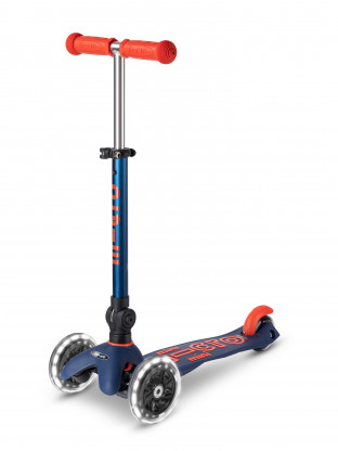 Trottinette 3 roues Mini Micro Deluxe Bleu Marine pliable LED - Presque Parfaits