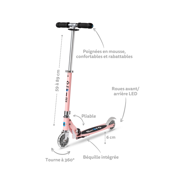 Trottinette enfant Micro Sprite Néon Rose LED - Micro Mobility