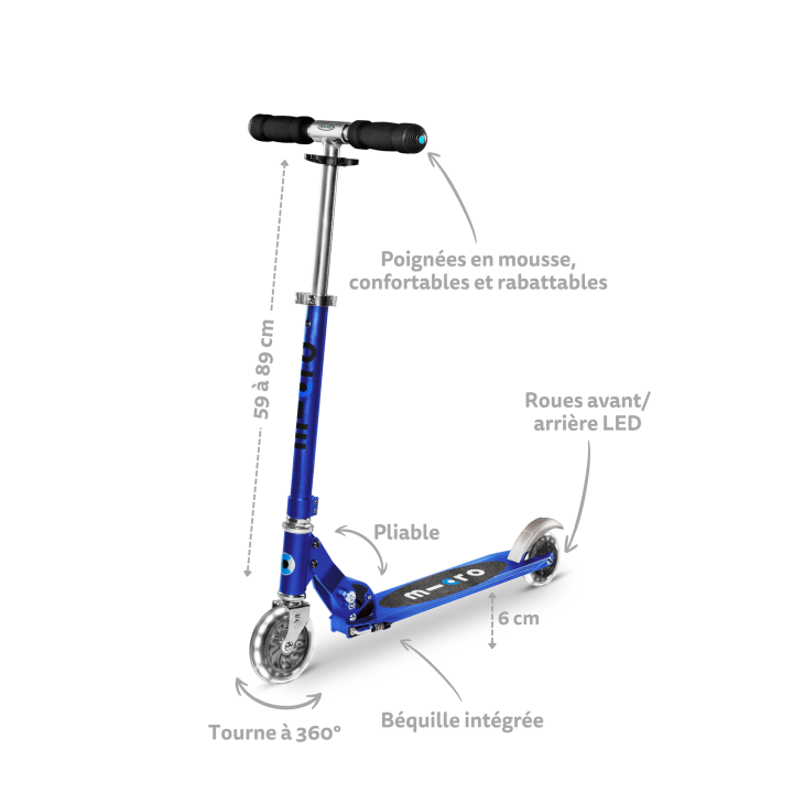 Trottinette enfant Micro Sprite Bleu Saphir LED - Micro Mobility