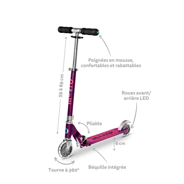 Trottinette enfant Micro Sprite Violet LED - Micro Mobility