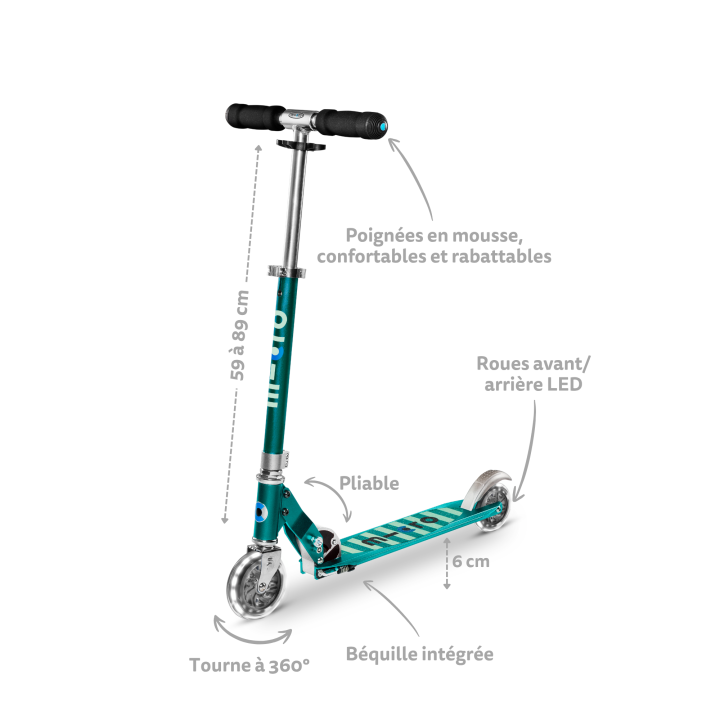 Trottinette enfant Micro Sprite Bleu Pétrole LED - Micro Mobility