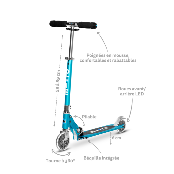 Trottinette enfant Micro Sprite Bleu Océan LED - Micro Mobility