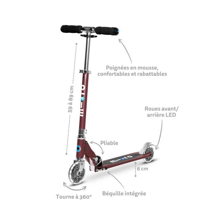 Trottinette enfant Micro Sprite Rouge Automne roues LED - Micro Mobility